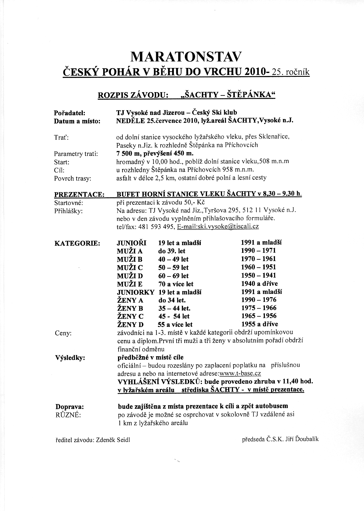 Propozice závodu
